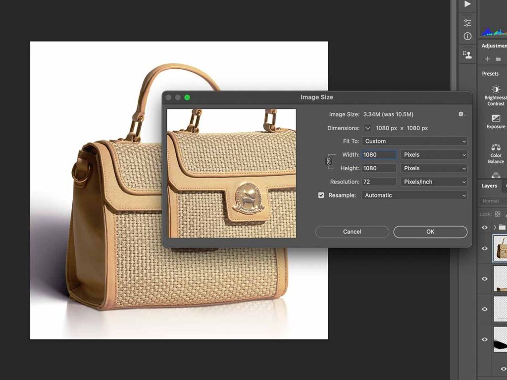 Image of Adobe Photoshop interface showing the export process.