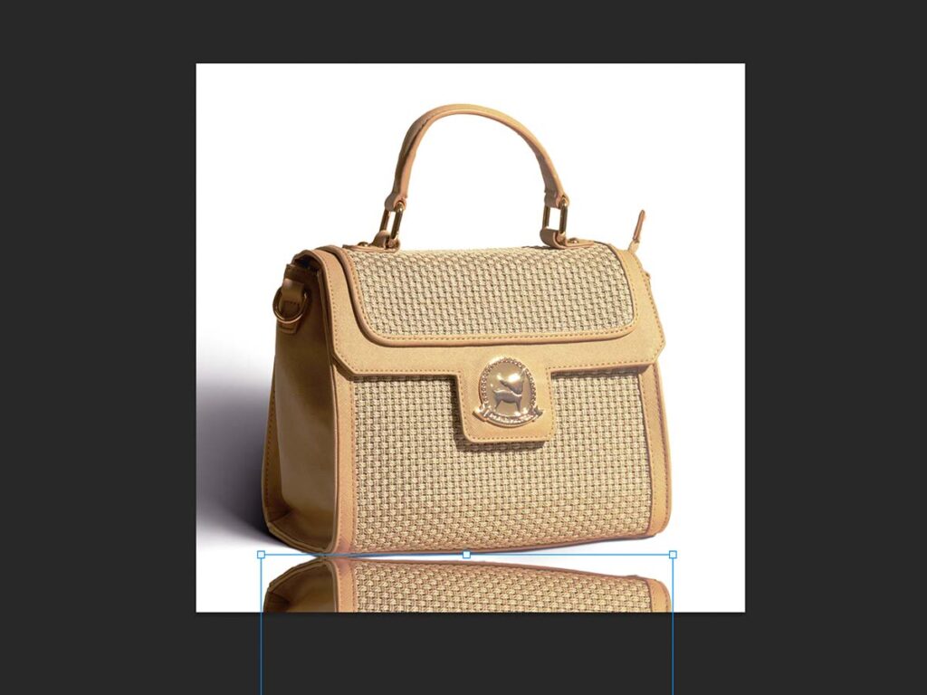 Handbag displayed in Adobe Photoshop, demonstrating the Transform mode and vertical flip technique for editing layers.