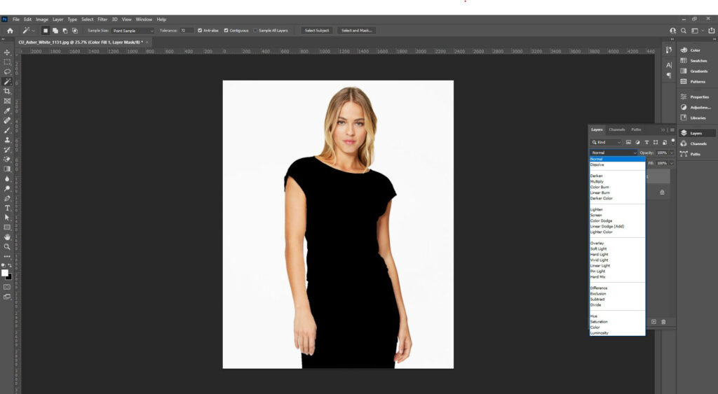 Image of Adobe Photoshop interface showing the Color blending mode being applied to enhance texture in an image.