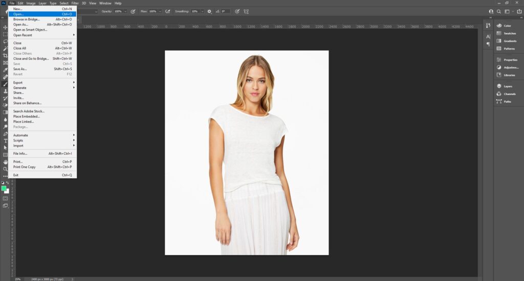 Image of Adobe Photoshop interface with a file open for editing, showing tools and options for graphic design work.