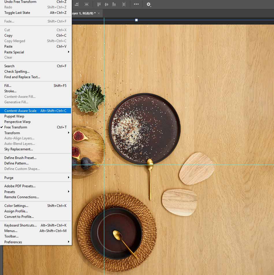 Screenshot demonstrating how to use Content-Aware and Generative Expand tools in an image editing software.