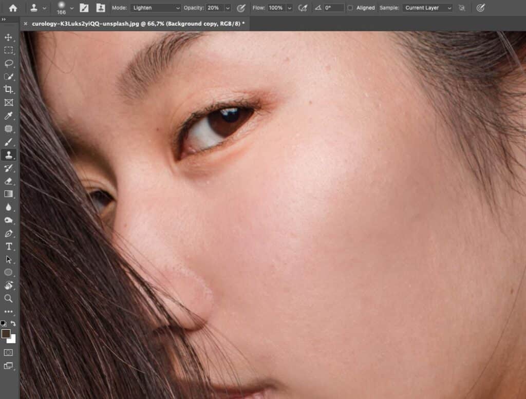Brush Over a Clean Part of the Image and Continue by Brushing Over an Unretouched Area
