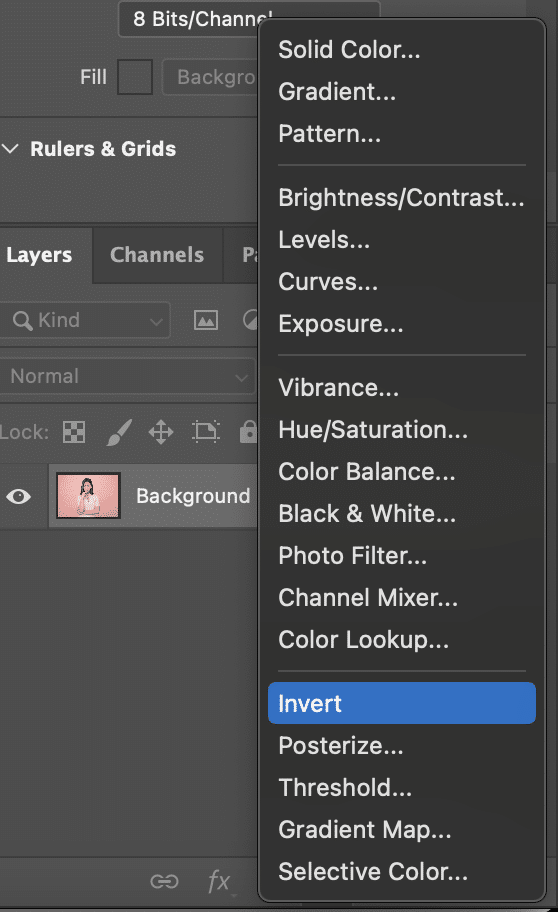 Add an invert adjustment layer