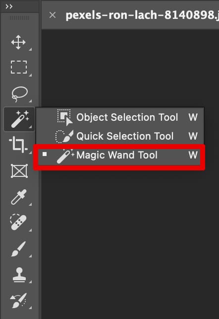 Refining the selection with the magic wand tool step one