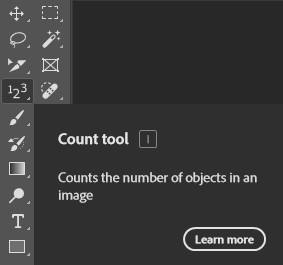Screenshot of the Count Tool interface in Photoshop used for counting objects in an image.
