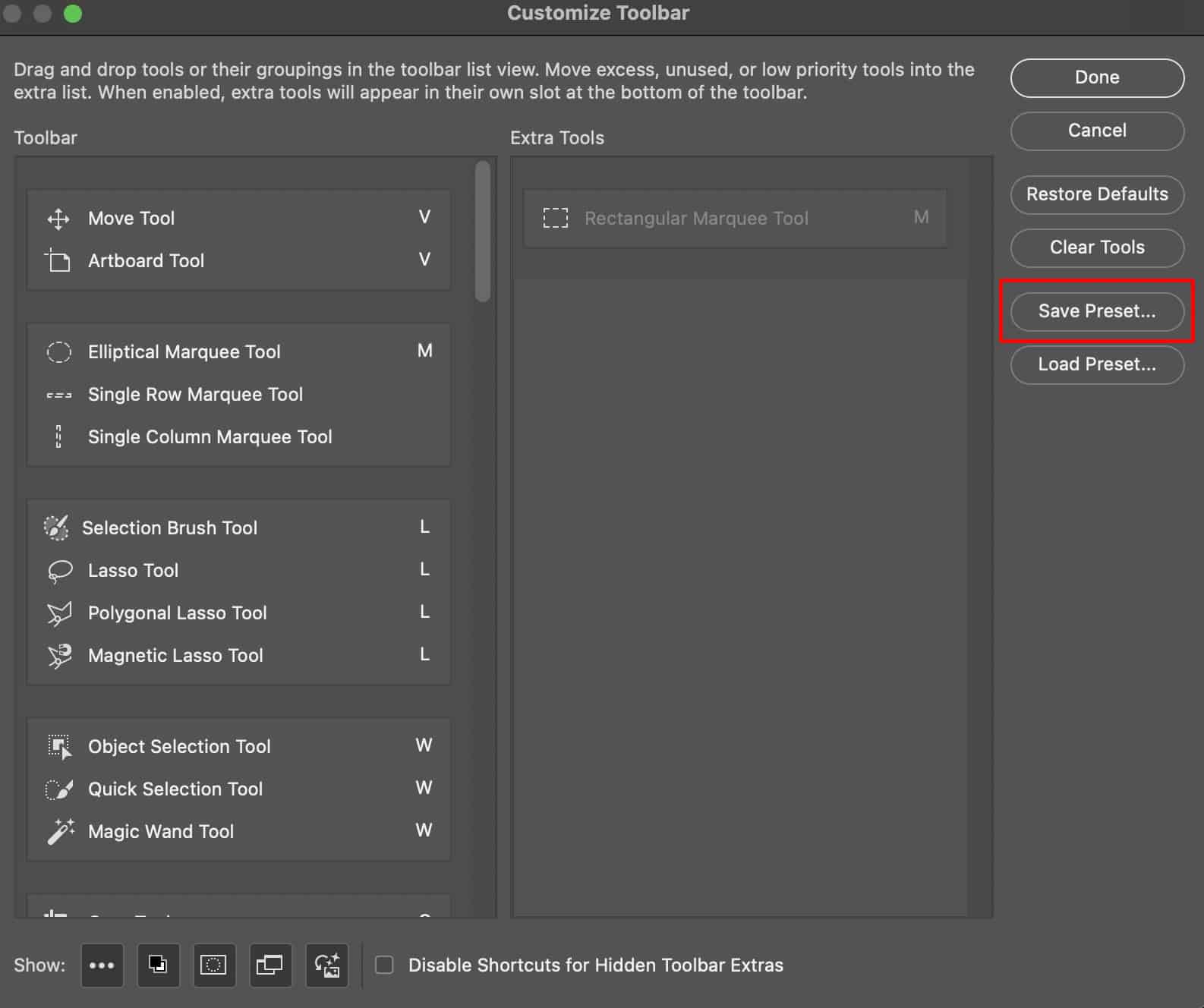 Image of Adobe Photoshop settings dialed in, showcasing custom tool layouts.