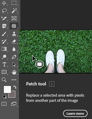 A patch tool interface displaying options for editing and repairing images.