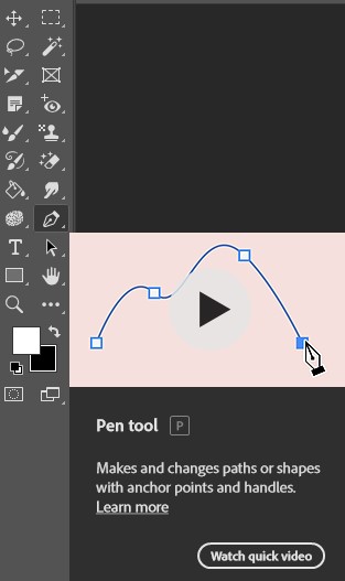 Icon representing the Pen Tool in Photoshop, used for precise vector path creation and photo editing.