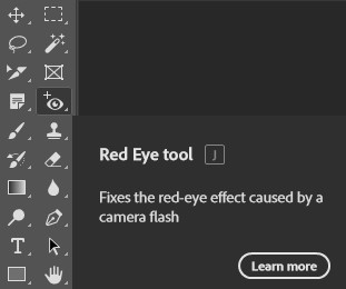 Red Eye Tool in Photoshop for Removing Red Eye Effect in Portraits.