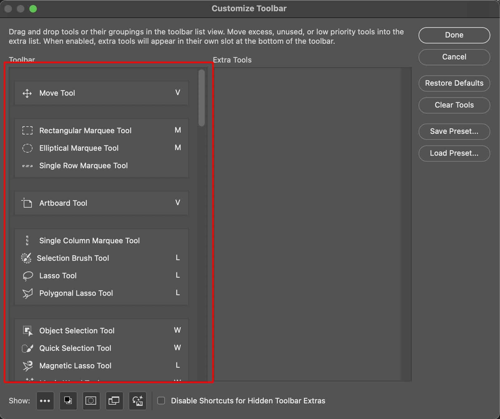 Image of Adobe Photoshop settings dialed in, showcasing reorganized tools for efficient workflow and quick access.