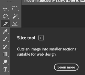 Photoshop Slice Tool highlighted in the toolbar.