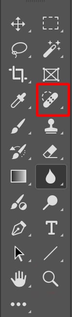 Adobe Photoshop icon set featuring tools for retouching, including Spot Healing Brush and Healing Brush for natural corrections.