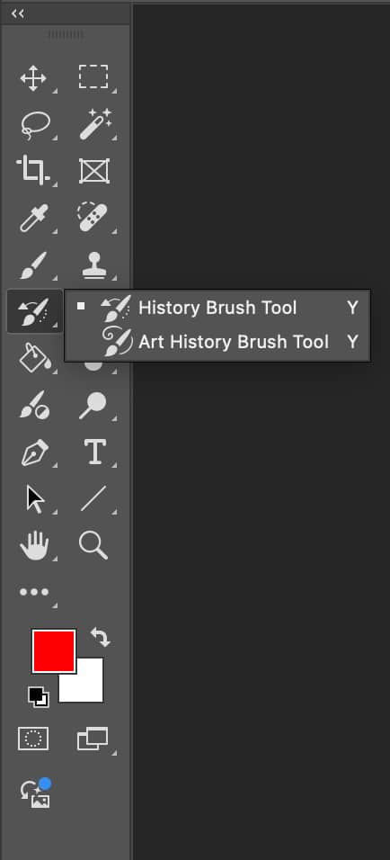 The history brush tool in Adobe Photoshop displayed, highlighting its customizable settings