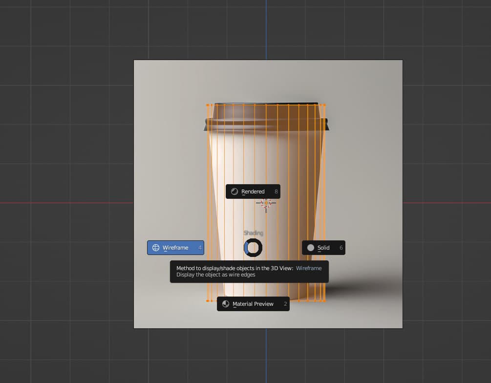 View options menu and selecting wireframe