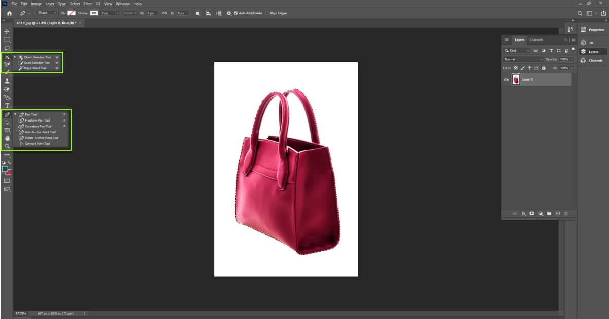 An image being edited in Adobe Photoshop, showcasing a clipping path technique.