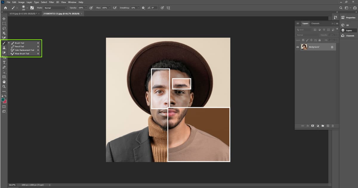 A screenshot of editing portraits in Adobe Photoshop