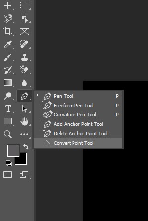 Tool menu in Adobe Photoshop highlighting the Convert Point Tool.