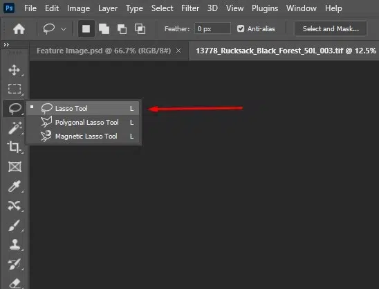Select the lasso tool in photoshop