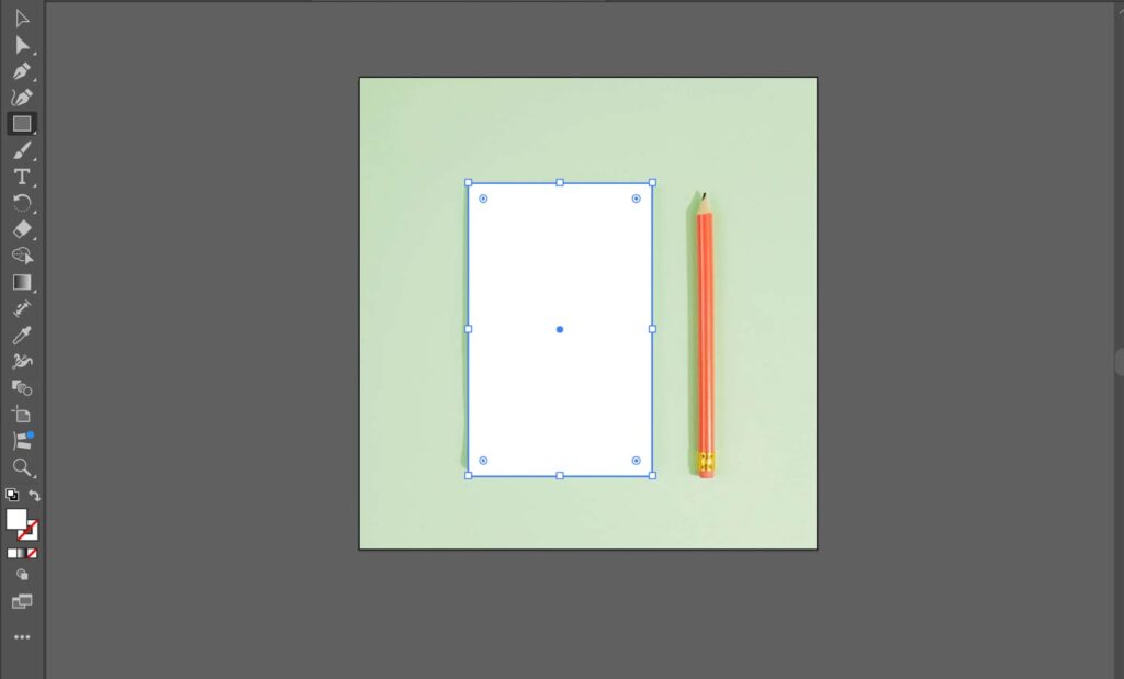 A pencil on paper in Adobe Illustrator, highlighting the method to create a line path with the Rectangle Tool above..
