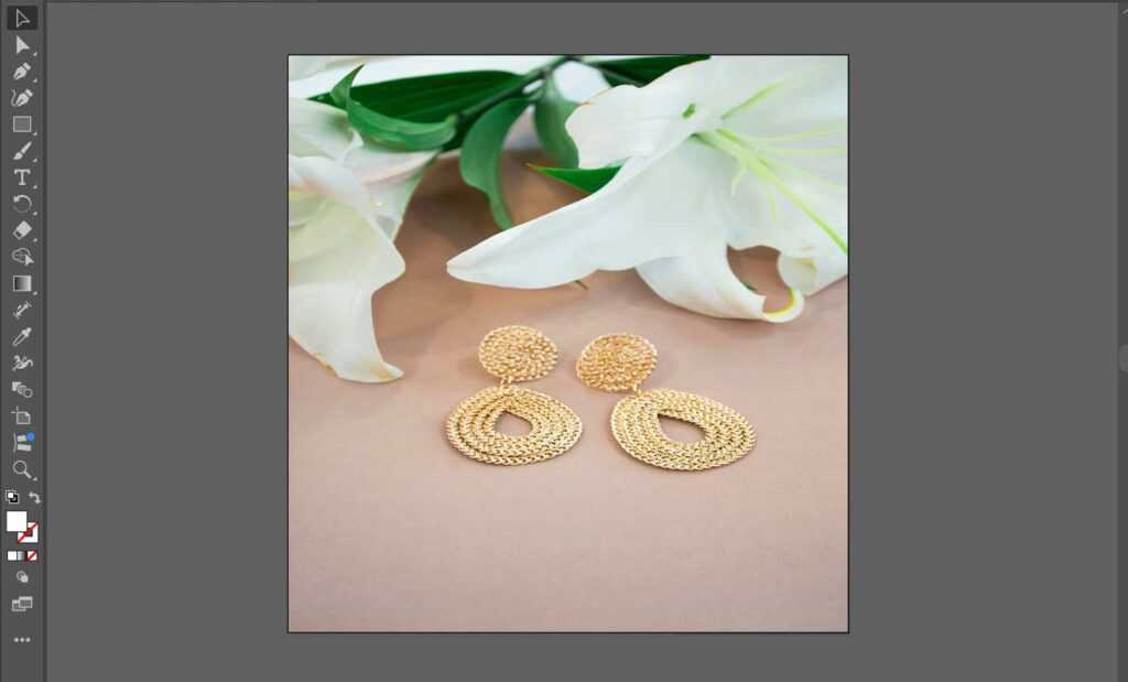 Image showing steps to create a gold wire earring in Photoshop, starting with opening the desired artwork file.