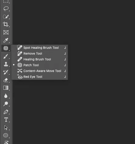 Select the spot healing brush