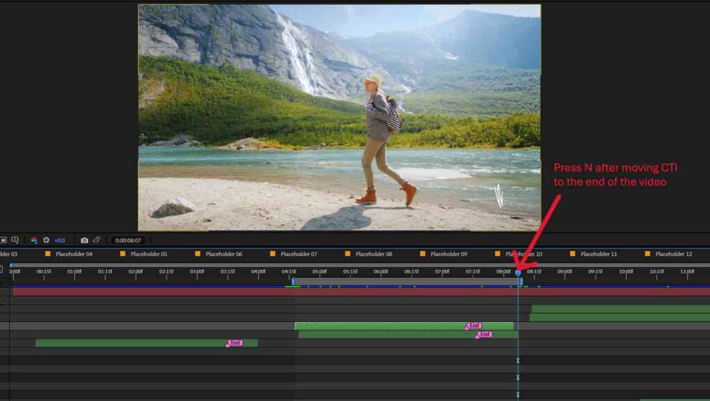 Press N after moving CTI to the end of the video