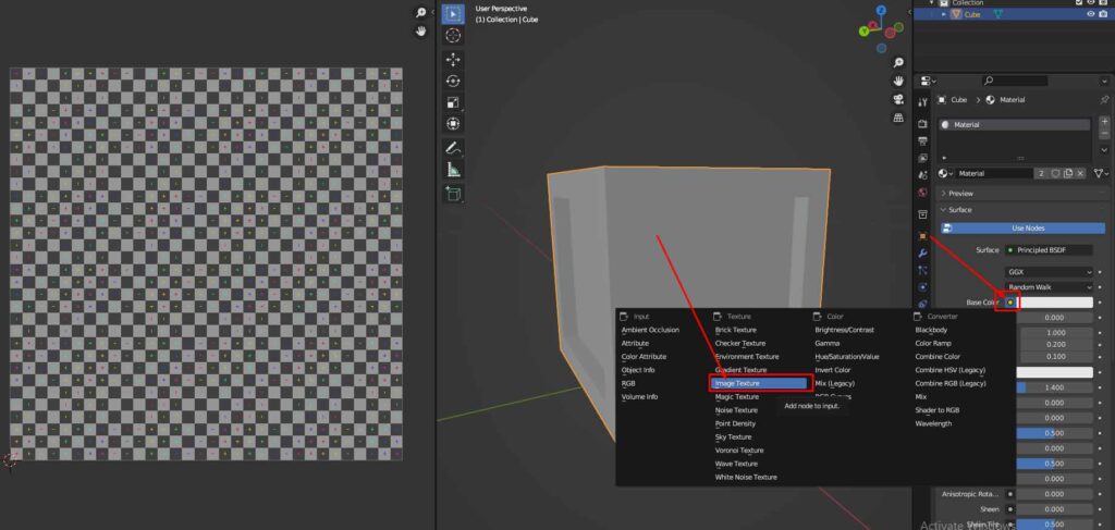 Assign the checker pattern to the model’s base color