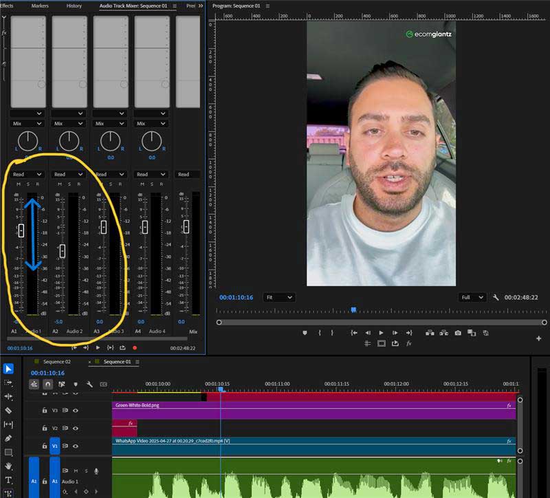 Adjusting audio track mixer volume