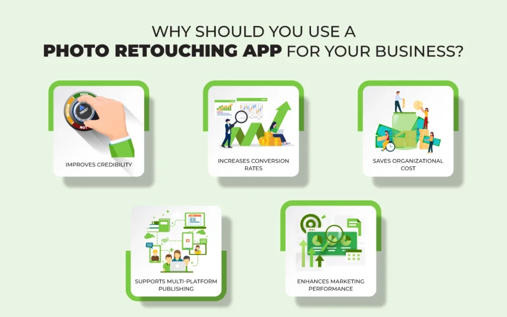 Reasons to use photo retouching app infographic