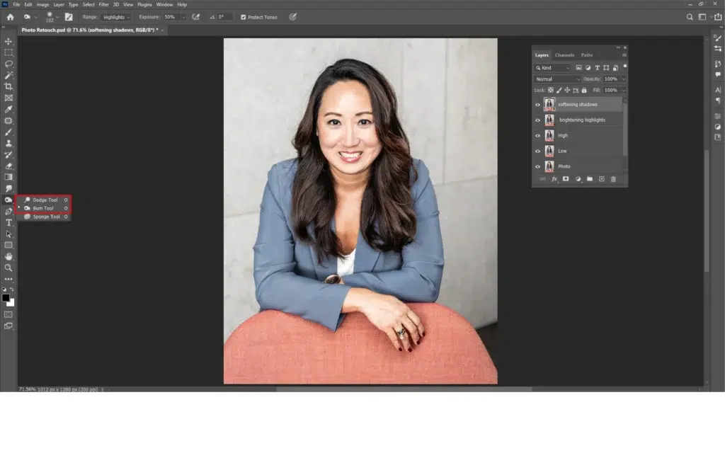 Restore shape with dodge and burn