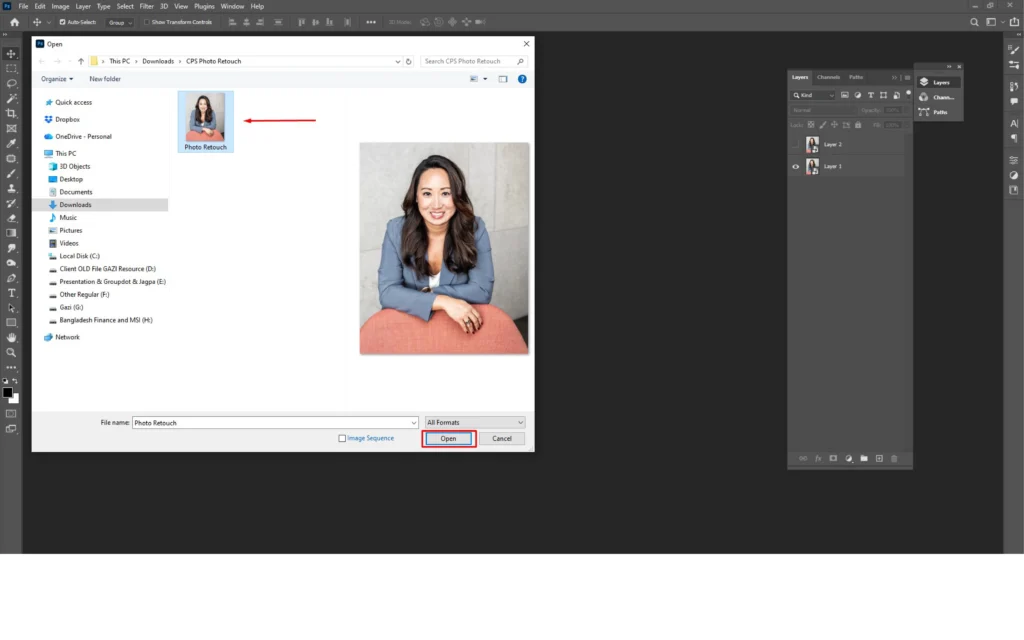 Select the image file in Photoshop