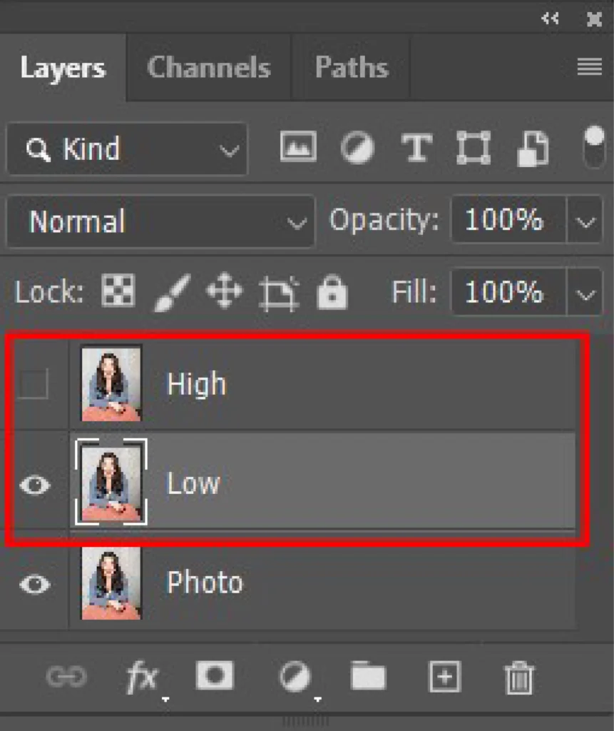 Smooth the skin with frequency separation high low