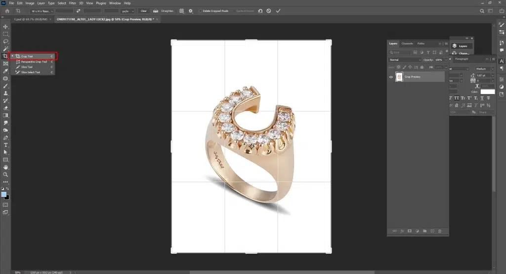 Resize and frame the product in the image