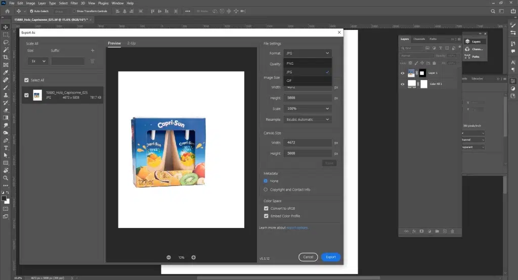 Adjust and export the image