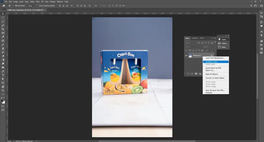 Open duplicate and prepare the product image