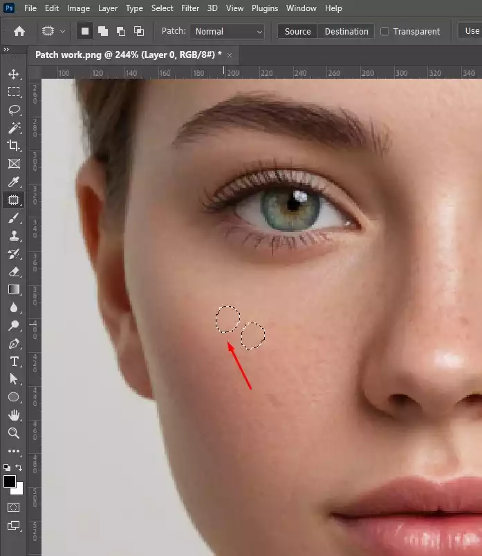 Drag the selection to clean skin