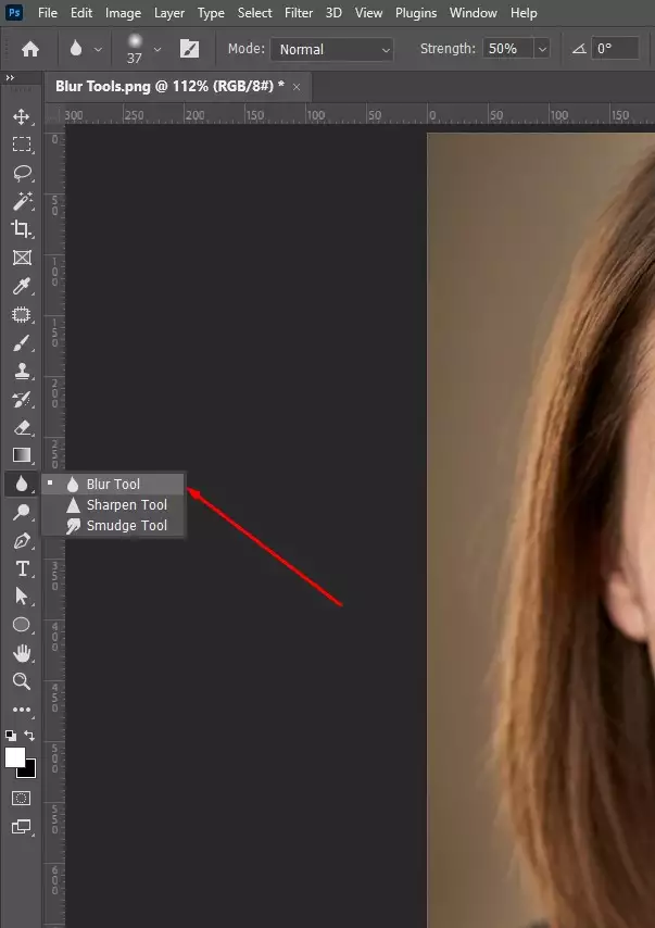 Open the image and select the blur tool