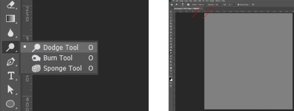 Select the dodge or burn tool