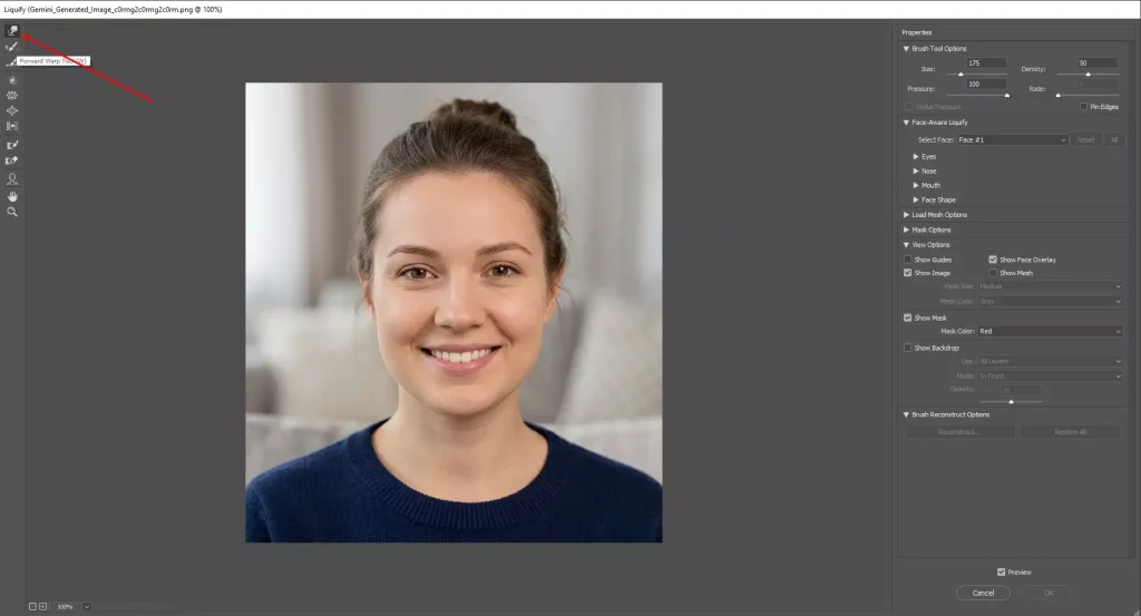 Select the forward warp tool